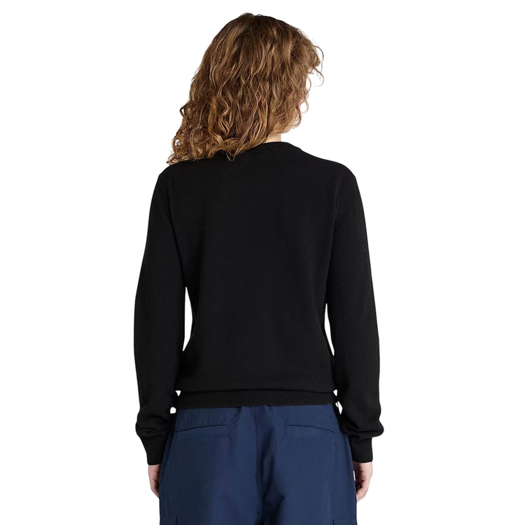 Maglione Donna Girocollo in lana merino Nero modella retro