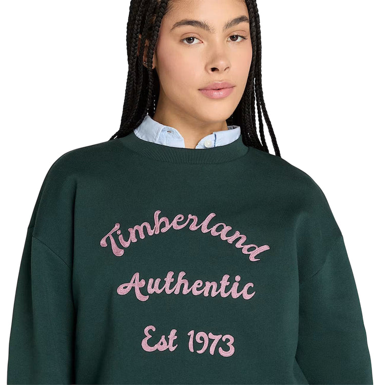 Felpa Girocollo con Rovescio Spazzolato da Donna in verde scuro