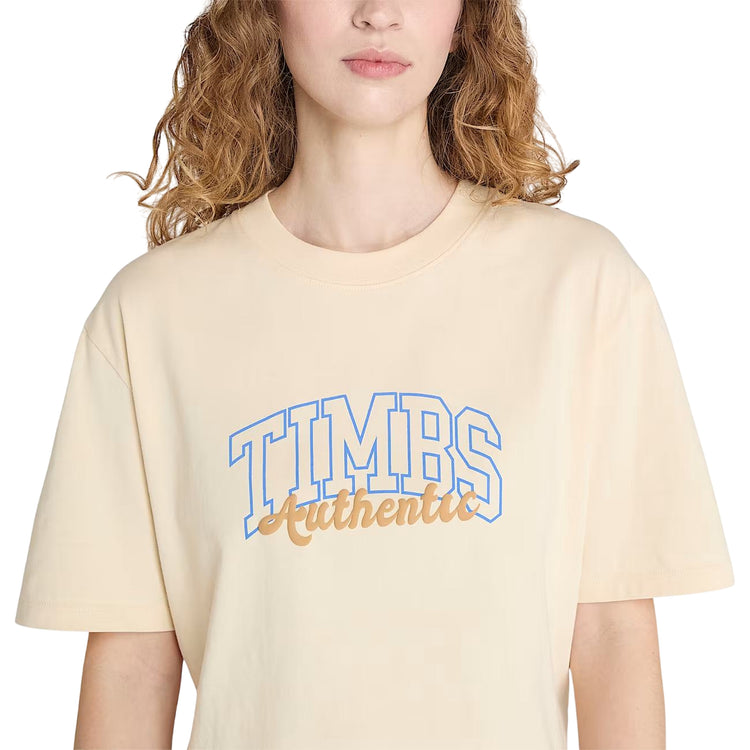 T-shirt Donna Beige con grafica sul petto e maniche corte