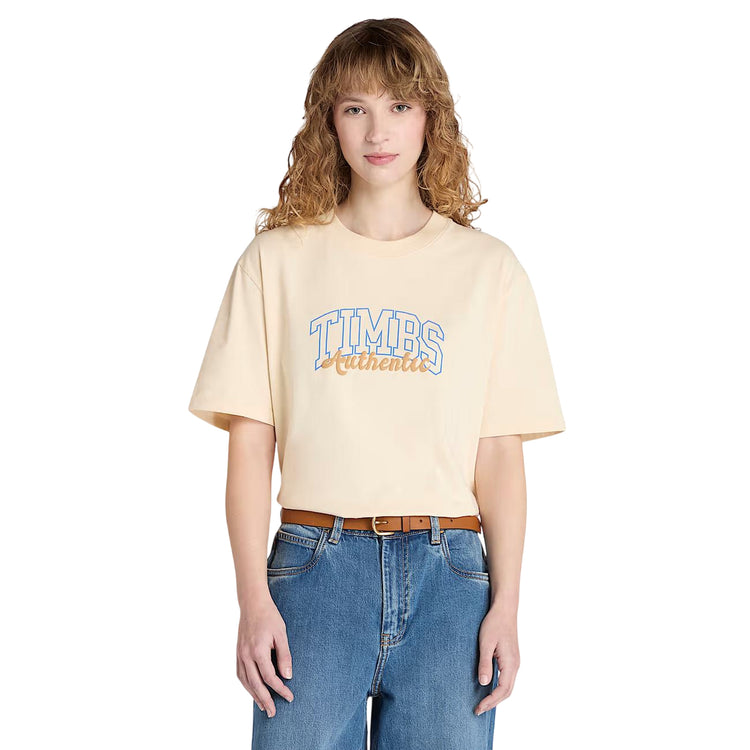 T-shirt Donna Beige con grafica sul petto e maniche corte