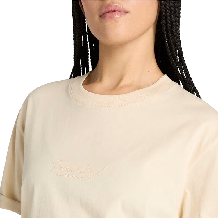 T-shirt Donna Lush Comfort Beige dettaglio girocollo