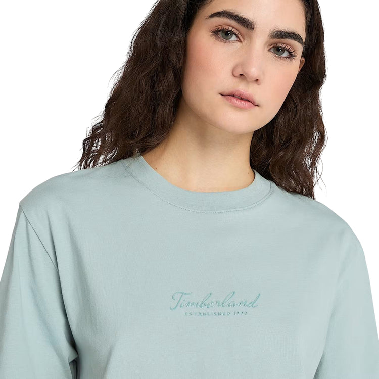 T-shirt Donna Lush Comfort Verde acqua modella frontale ravvicinata
