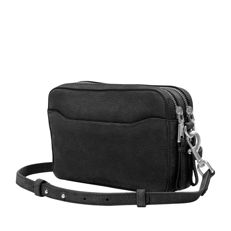 Borsa a tracolla Donna in morbida pelle nera retro