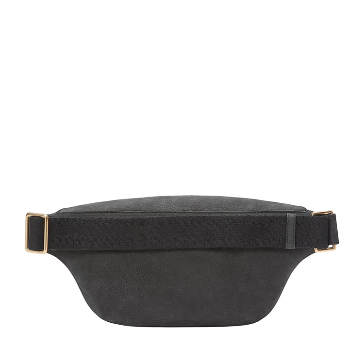 Borsa a marsupio in pelle nera con logo inciso retro