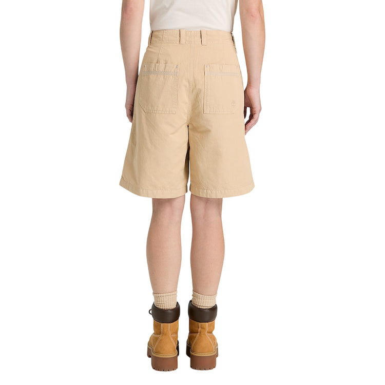 Bermuda Donna in cotone e lino Beige modella retro