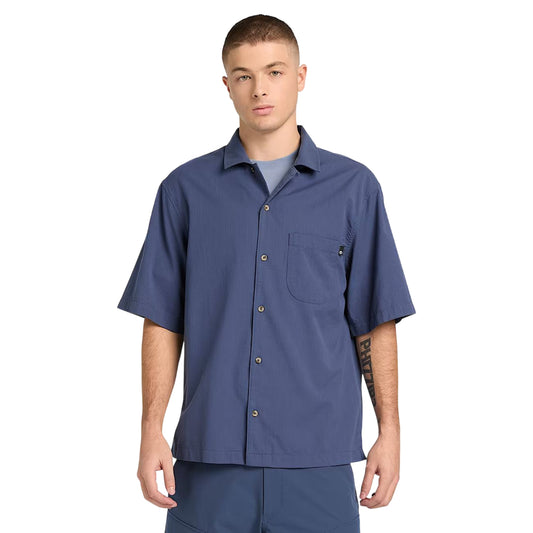 Camicia Uomo manica corta con taschino Blu modello frontale