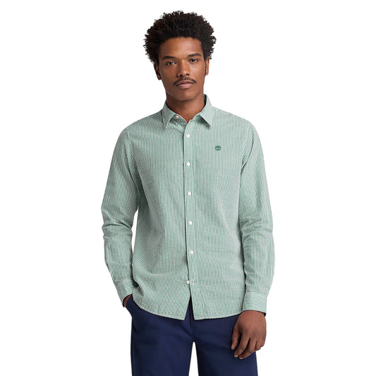 Camicia Seersucker Maniche Lunghe Uomo verde
