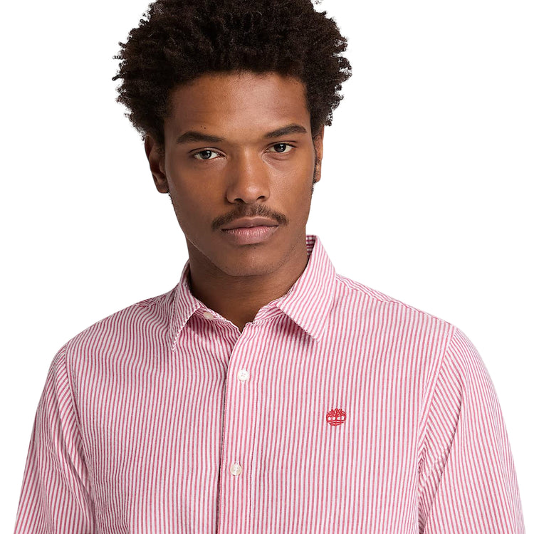 Camicia Seersucker a Righe Uomo rossa