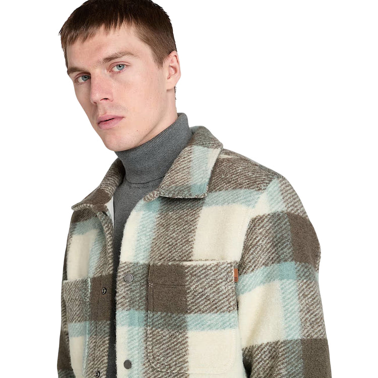 Giacca a camicia Uomo in misto lana Bianco modello frontale ravvicinato