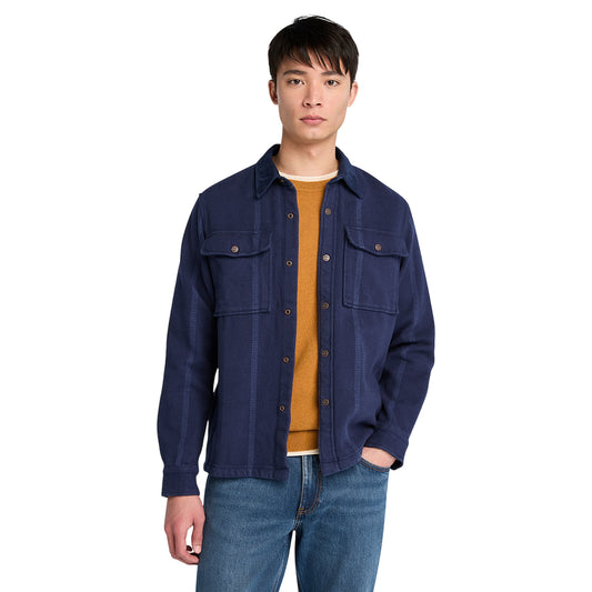 Camicia Uomo Utility con colletto in velluto a coste Blu modello frontale