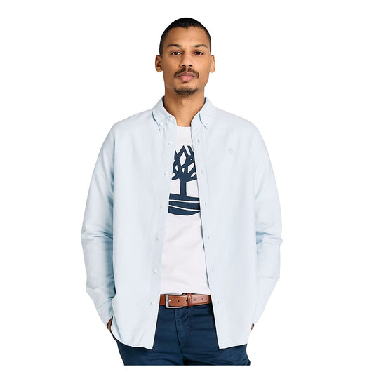 Camicia Uomo Oxford in Celeste modello frontale