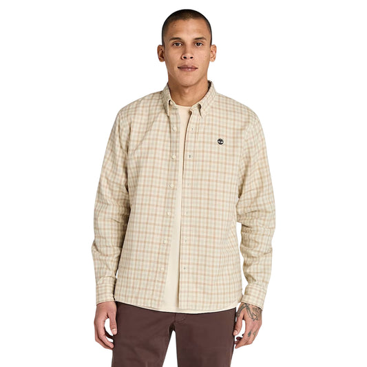 Camicia Uomo a quadretti Solucell Air Beige modello frontale
