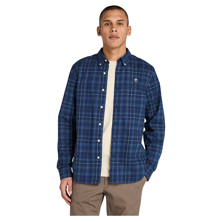 Camicia Uomo elasticizzata a quadri Blu modello frontale