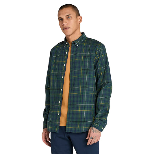 Camicia Uomo elasticizzata a quadri Verde modello frontale