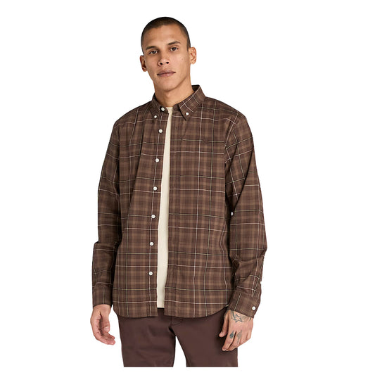 Camicia Uomo elasticizzata a quadri Marrone modello frontale