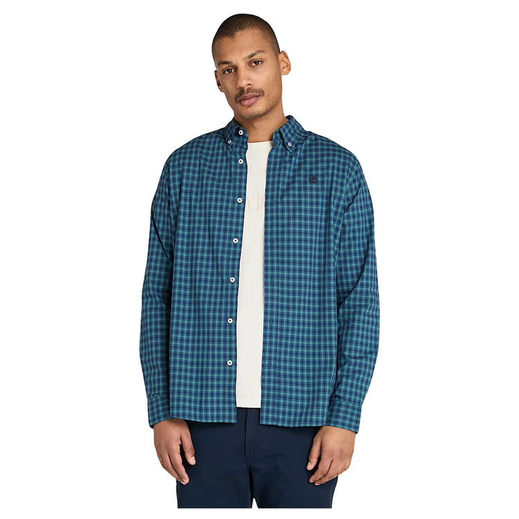 Camicia Uomo a quadretti in popeline blu modello frontale