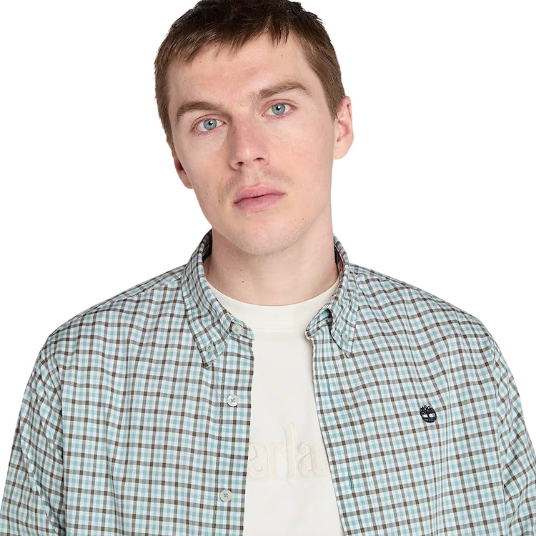 Camicia Uomo a quadretti in popeline grigio modello frontale ravvicinato