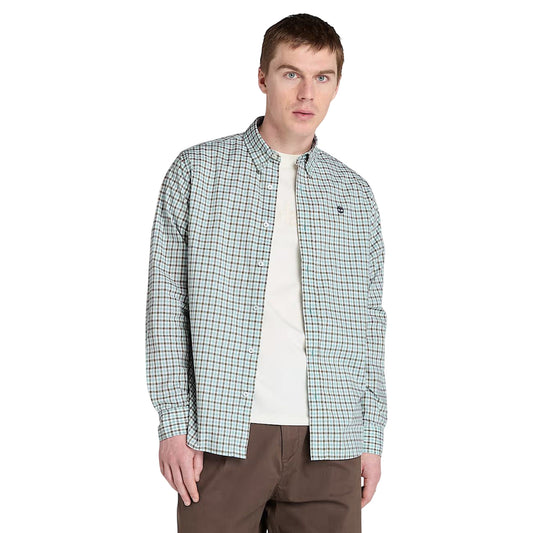 Camicia Uomo a quadretti in popeline grigio modello frontale