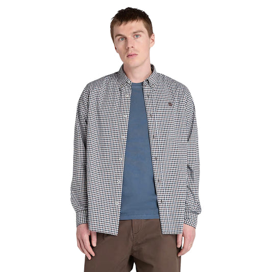 Camicia Uomo a quadretti in popeline marrone modello frontale