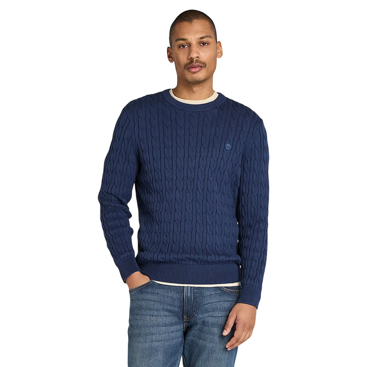 Maglione Uomo girocollo a trecce Williams River Blu modello frontale