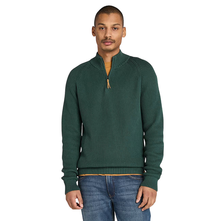Maglione Uomo con zip a 1/4 Williams River Verde modello frontale