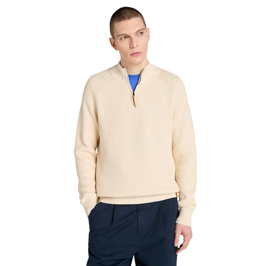 Maglione Uomo con zip a 1/4 Williams River Beige modello frontale