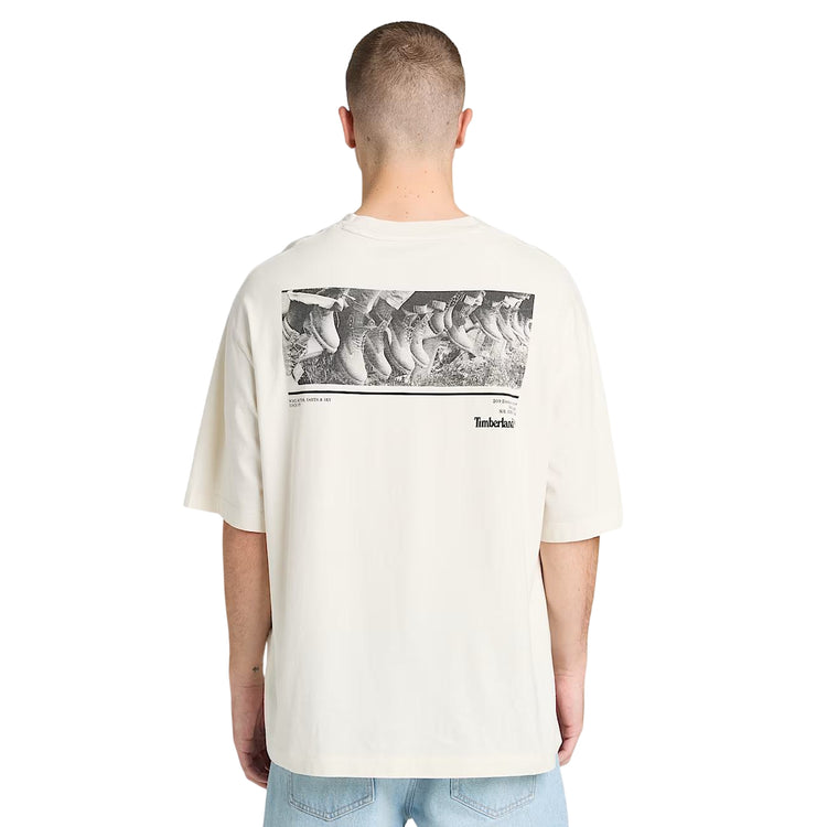 t-shirt a girocollo unisex in bianco con stampa fronte e retro