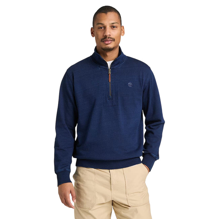 Felpa con zip da uomo in blu scuro