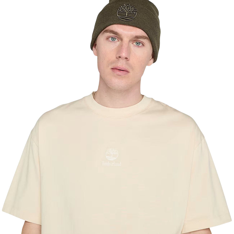 T-shirt Uomo con doppio logo Hampton Beige modello frontale ravvicinato