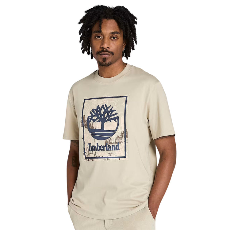 T-shirt Uomo con logo grafico stagionale effetto multistrato modello frontale