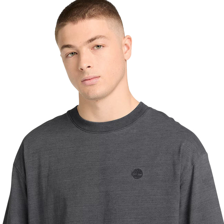 T-shirt da uomo con logo ricamato in grigio scuro