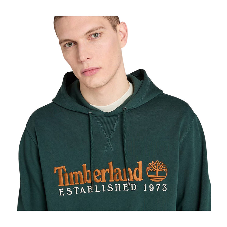 Felpa Uomo con cappuccio Established 1973 Verde scuro modello frontale ravvicinato