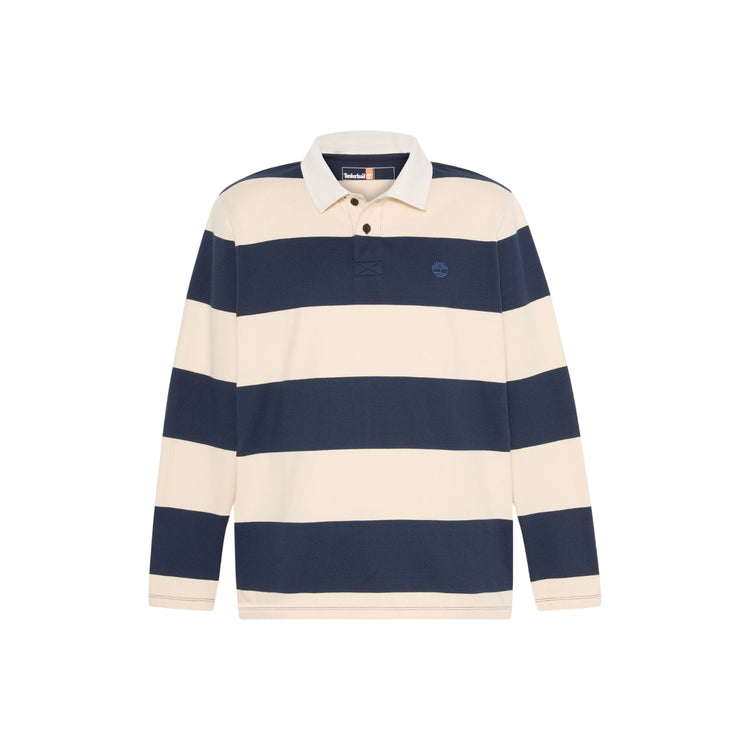 Polo Uomo a maniche lunghe a righe blu/beige