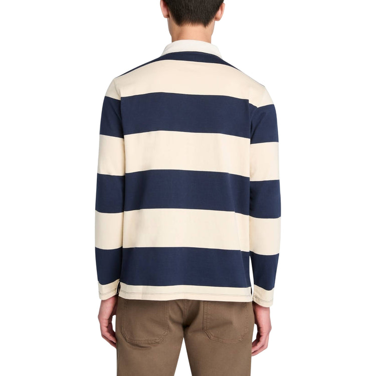 Polo Uomo a maniche lunghe a righe blu/beige modello retro