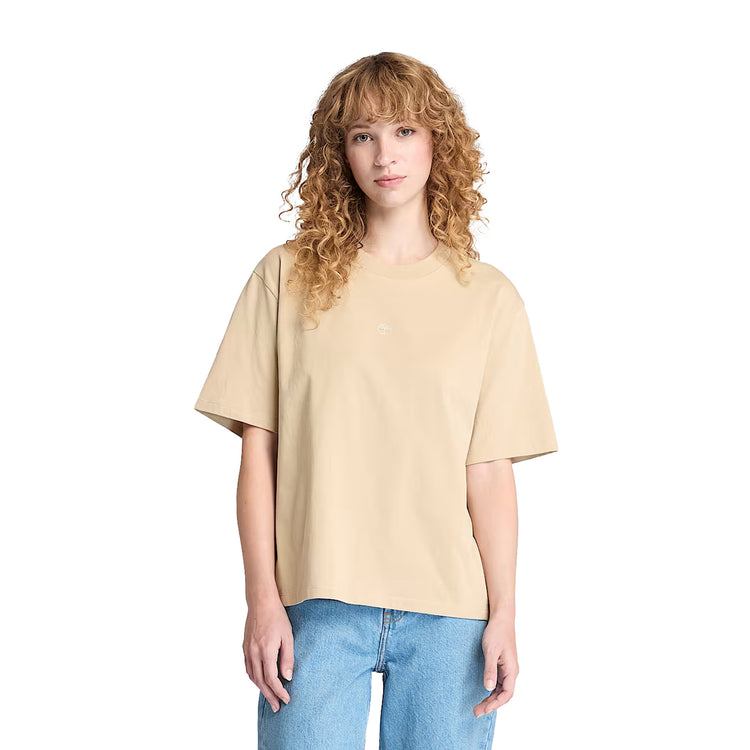 T-shirt Donna Maniche Corte Lush Beige modella frontale