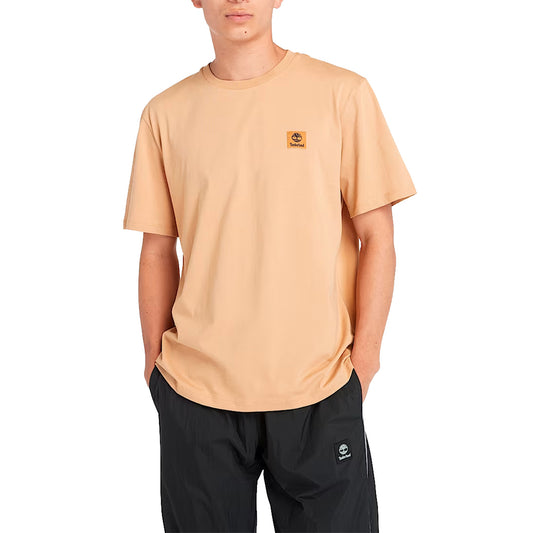 T-shirt Unisex Woven Badge Arancione modello frontale