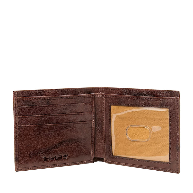 Portafoglio Uomo Billfold in pelle lavata marrone scuro interno