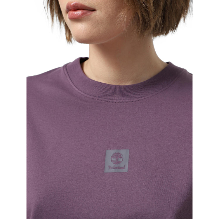 T-shirt Donna Relaxed Viola dettaglio ravvicinato del logo