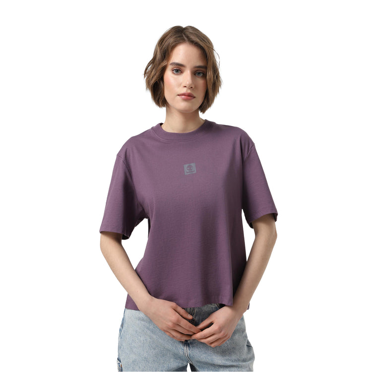 T-shirt Donna Relaxed Viola modella frontale