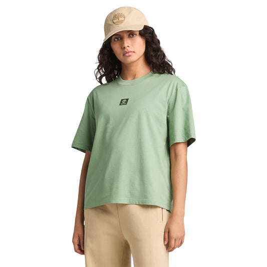 T-shirt Donna Relaxed Verde chiaro modella frontale