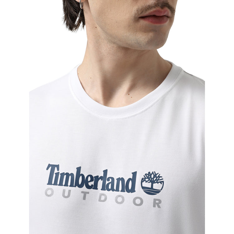 T-shirt Uomo in Bianco con logo lettering frontale modello frontale ravvicinato