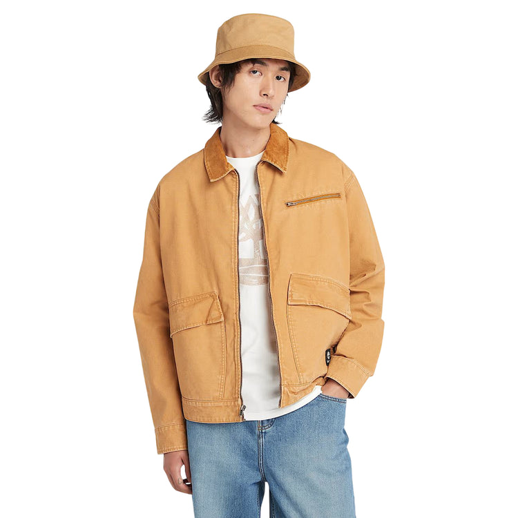 Giacca Uomo Strafford in tela effetto lavato Giallo modello frontale