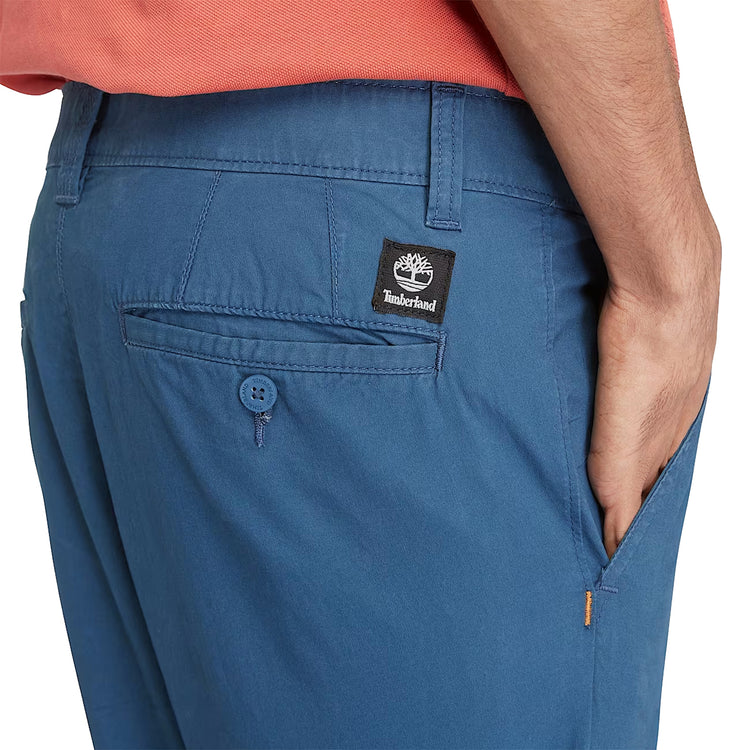 Pantaloni Chino Uomo in Popeline Blu dettaglio retro