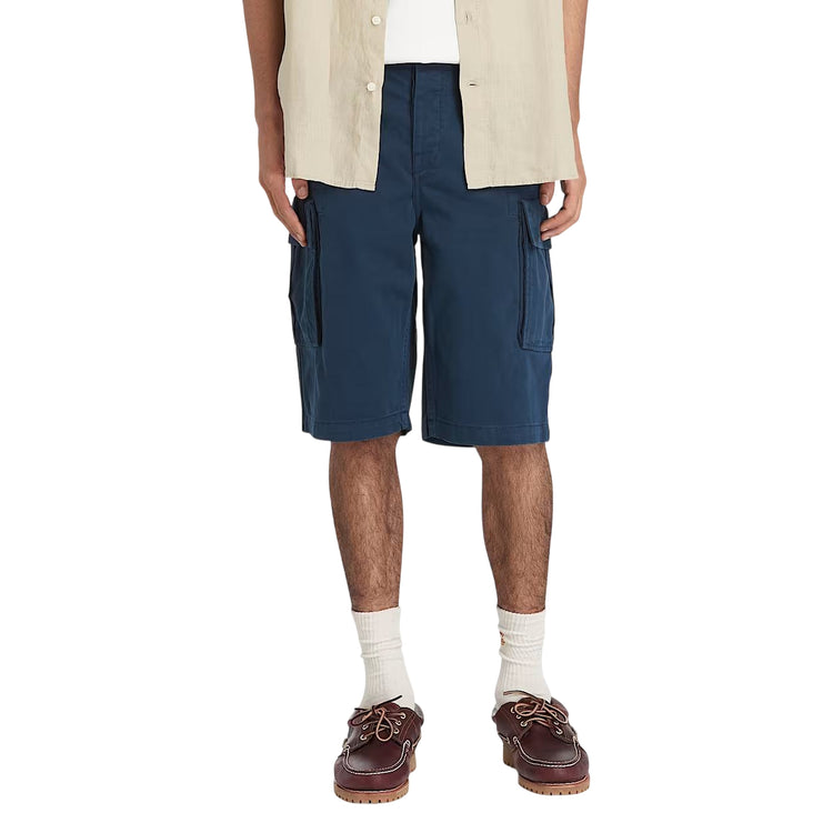 Shorts Cargo da Uomo in Twill Brookline Blu scuro modello frontale