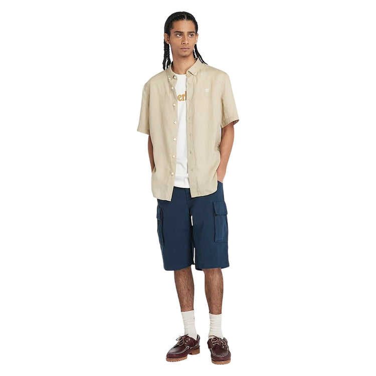 Shorts Cargo da Uomo in Twill Brookline Blu scuro modello intero frontale