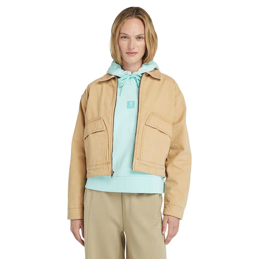 Giacca Bomber Donna in Tela Effetto Lavato Strafford Beige modella frontale