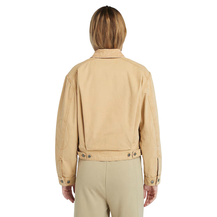 Giacca Bomber Donna in Tela Effetto Lavato Strafford Beige modella retro