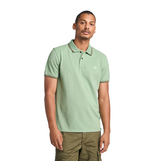 Polo Piqué Uomo con Riga Millers River Verde modello frontale