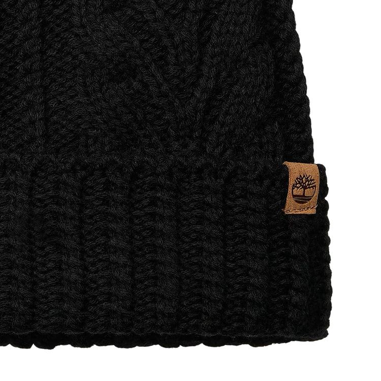 Berretto Donna a trecce con pompon Nero deettaglio