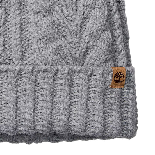 Berretto Donna a trecce con pompon Grigio dettaglio